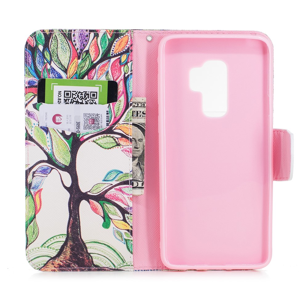 Pattern Printing PU Leather Wallet Stand Mobile Cover for Samsung Galaxy S9 Plus G965 - Colorized Tree-8