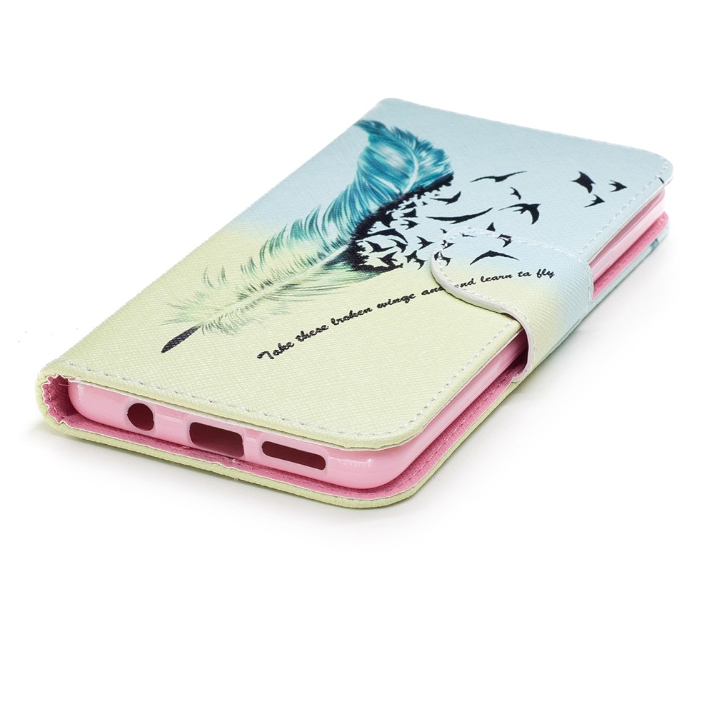Pattern Printing PU Leather Wallet Stand Mobile Shell for Samsung Galaxy S9 Plus G965 - Feather and Birds-6