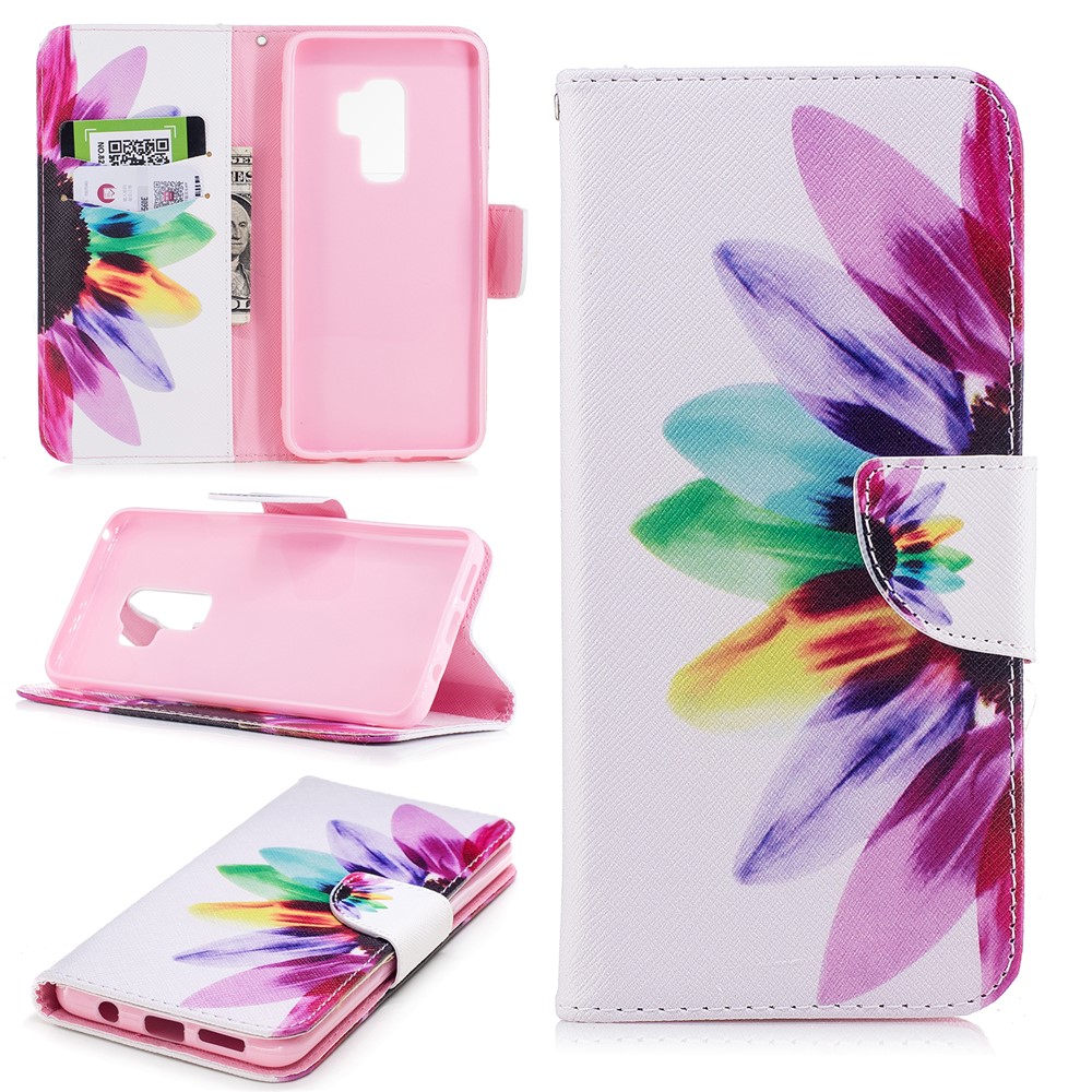 Pattern Printing Wallet Leather Stand Phone Cover for Samsung Galaxy S9 Plus G965 - Colorful Petals-1