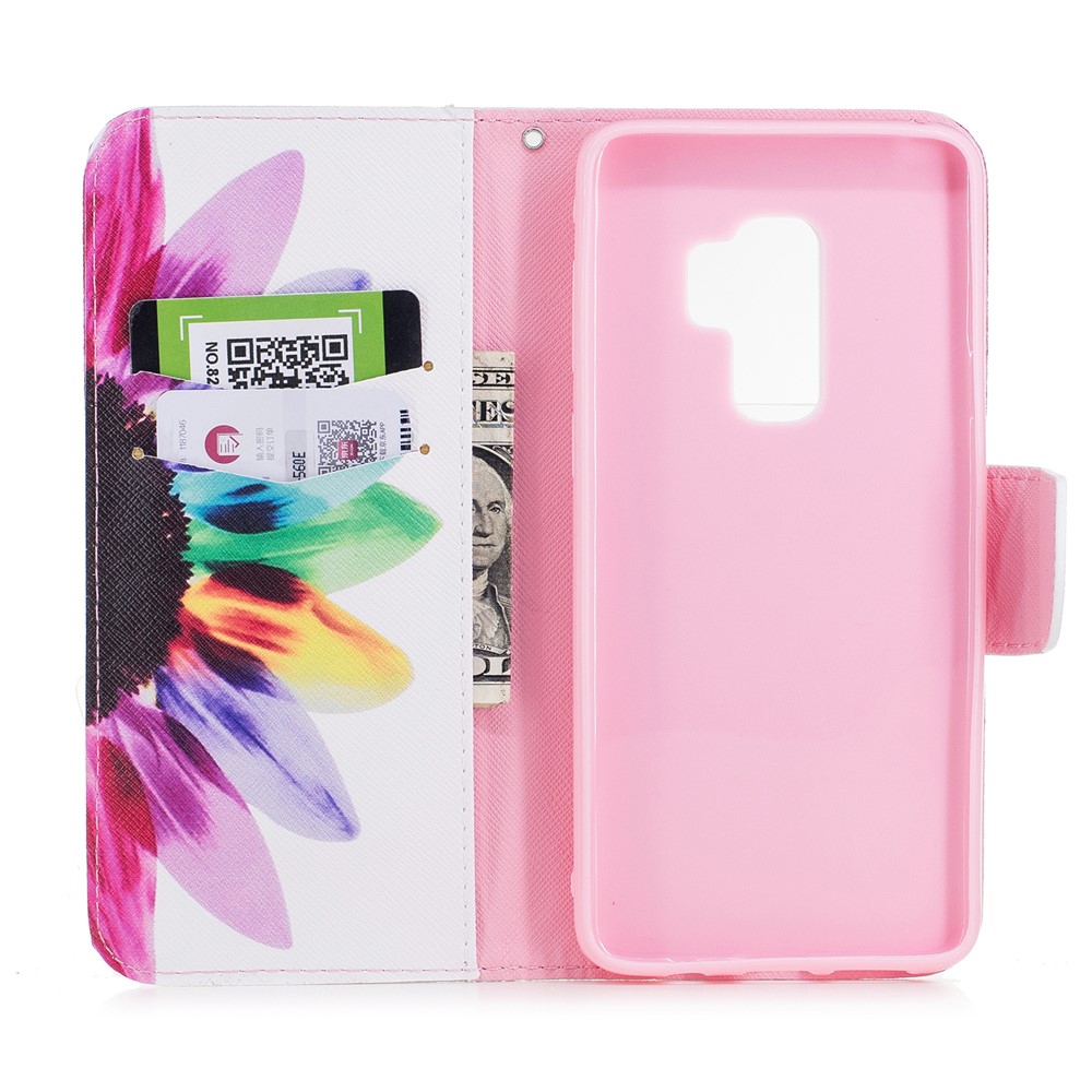 Pattern Printing Willet Store Cover Phone Telephip Para Samsung Galaxy S9 Plus G965 - Pétalos Coloridos