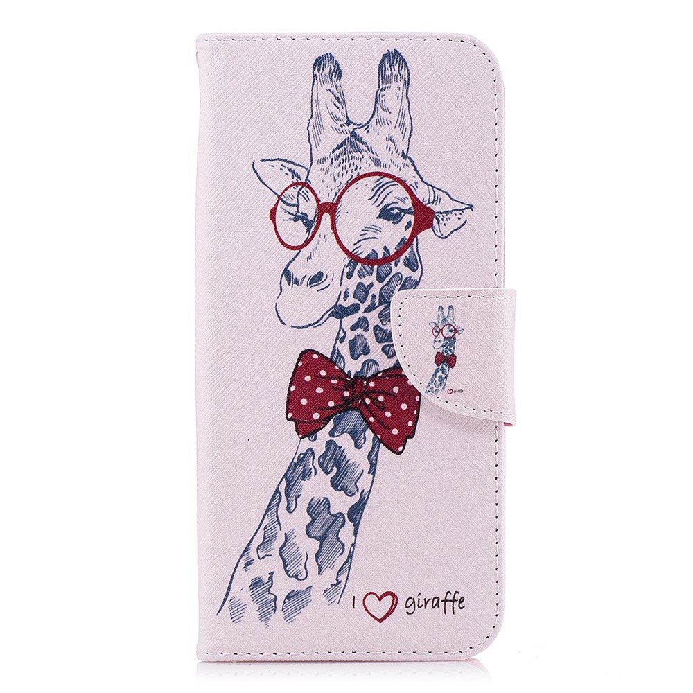 Pattern Printing Wallet Stand Leather Mobile Phone Case for Samsung Galaxy S9 Plus - Giraffe Wearing Glasses-2