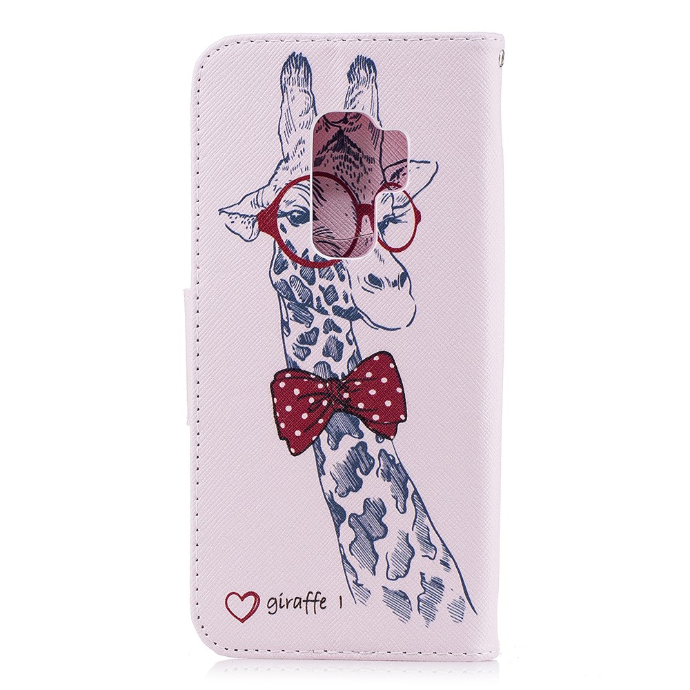 Pattern Printing Wallet Stand Leather Mobile Phone Case for Samsung Galaxy S9 Plus - Giraffe Wearing Glasses-3