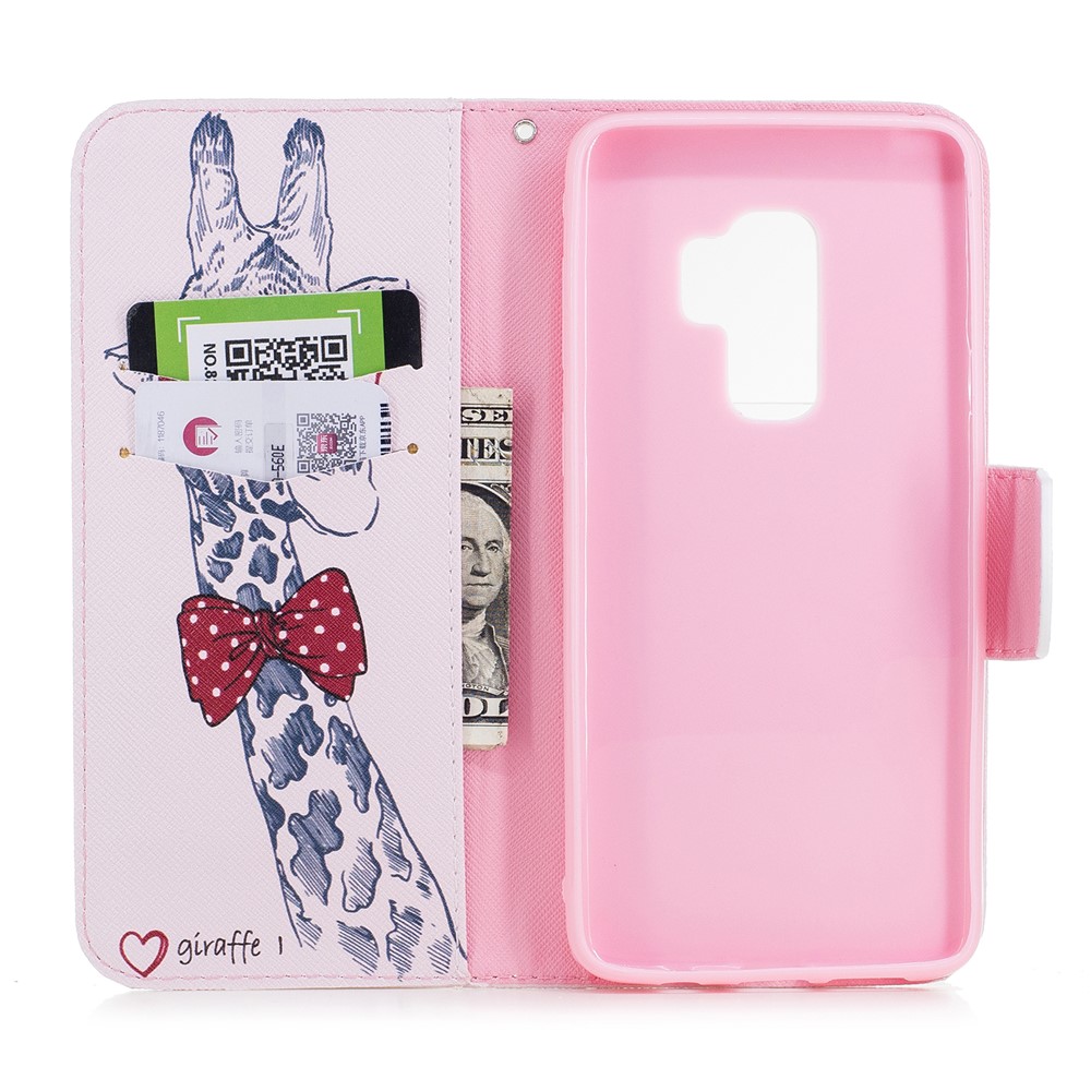 Pattern Printing Wallet Stand Leather Mobile Phone Case for Samsung Galaxy S9 Plus - Giraffe Wearing Glasses-8