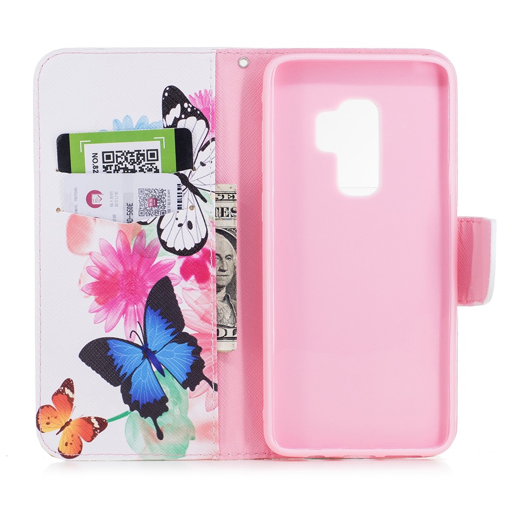 Pattern Printing Wallet Stand Leather Mobile Phone Cover for Samsung Galaxy S9 Plus - Butterfly and Flower-8