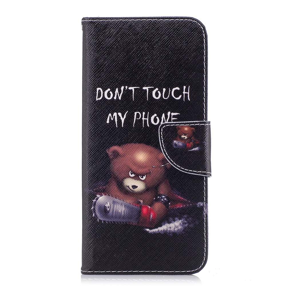 Patrón De La Impresión De La Cartera Soporte De Cuero Del Teléfono Móvil Shell Para Samsung Galaxy S9 Plus - Oso Pardo Y Palabras De Advertencia-2