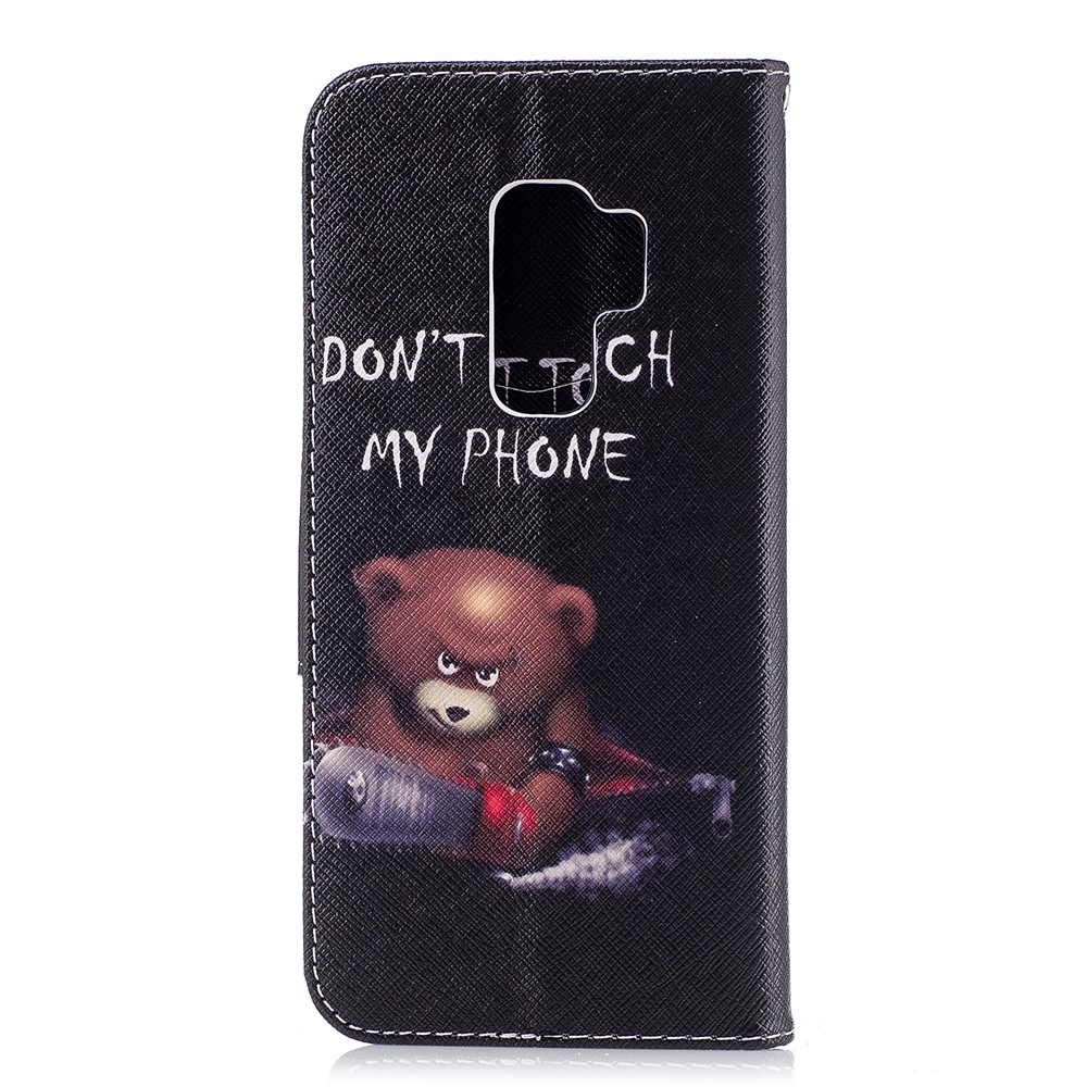 Patrón De La Impresión De La Cartera Soporte De Cuero Del Teléfono Móvil Shell Para Samsung Galaxy S9 Plus - Oso Pardo Y Palabras De Advertencia-3