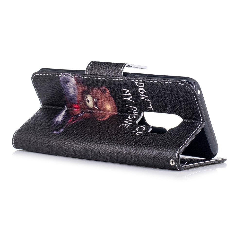 Patrón De La Impresión De La Cartera Soporte De Cuero Del Teléfono Móvil Shell Para Samsung Galaxy S9 Plus - Oso Pardo Y Palabras De Advertencia-4