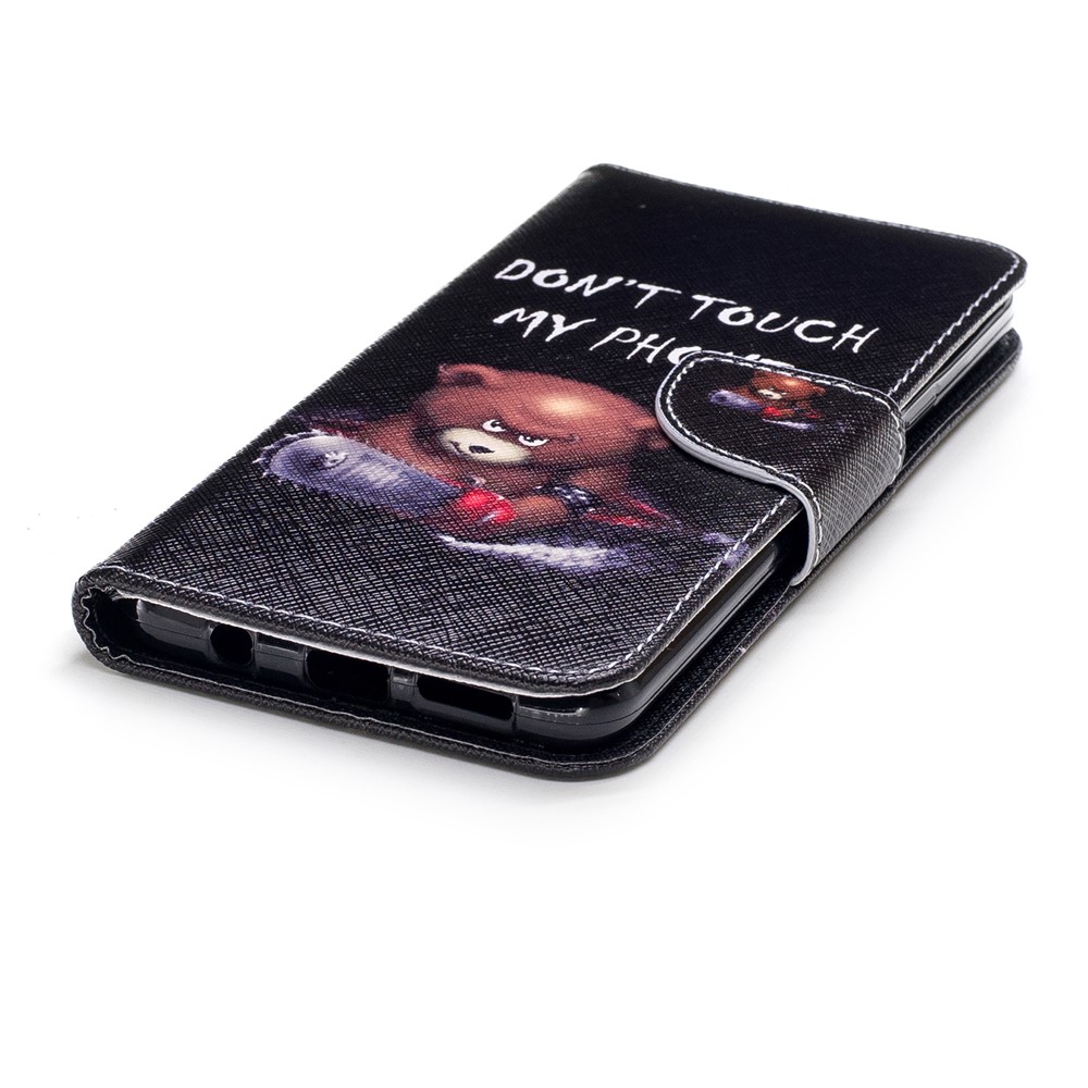 Patrón De La Impresión De La Cartera Soporte De Cuero Del Teléfono Móvil Shell Para Samsung Galaxy S9 Plus - Oso Pardo Y Palabras De Advertencia-6