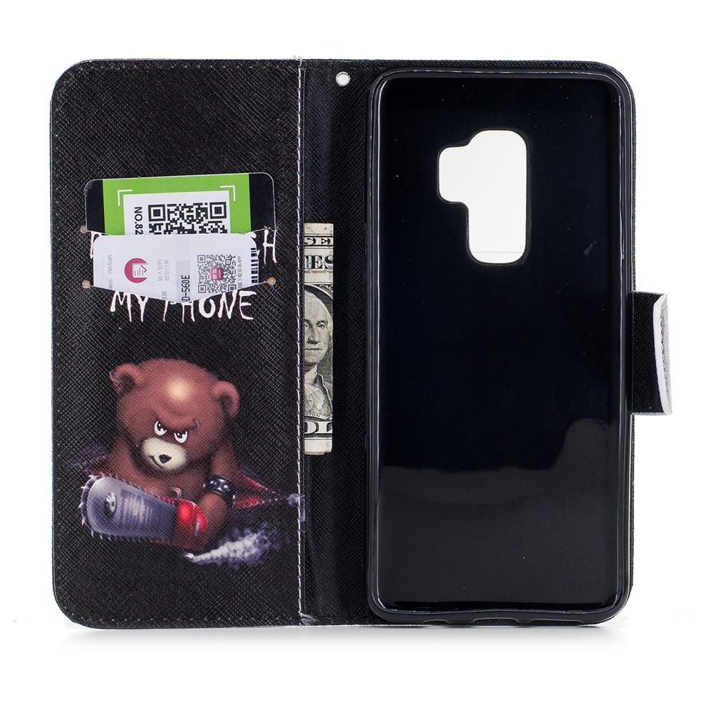 Patrón De La Impresión De La Cartera Soporte De Cuero Del Teléfono Móvil Shell Para Samsung Galaxy S9 Plus - Oso Pardo Y Palabras De Advertencia-8