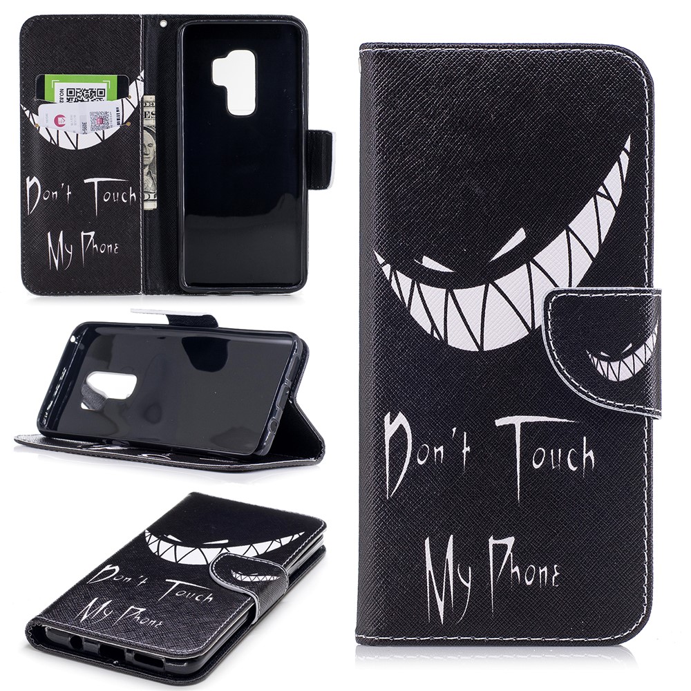 Pattern Printing PU Leather Protection Cover Case with Card Slots for Samsung Galaxy S9 Plus - Do Not Touch My Phone-1