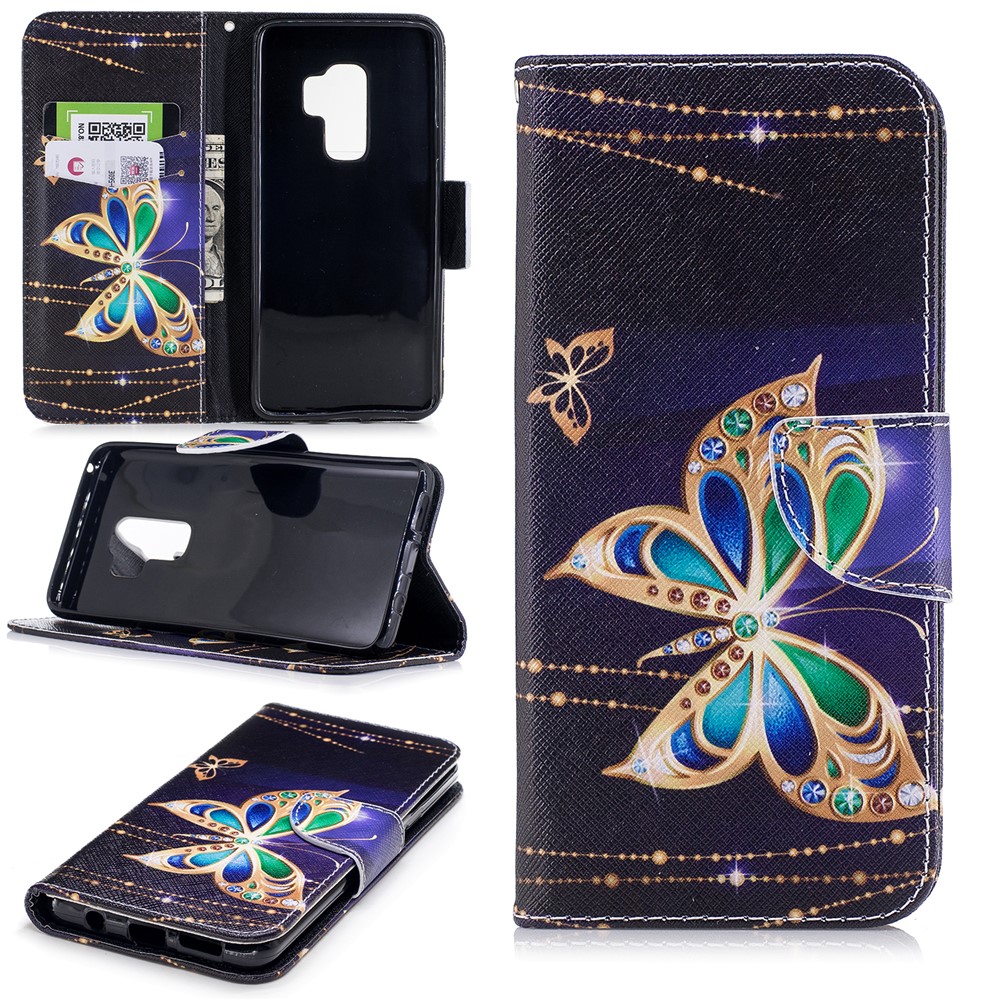 For Samsung Galaxy S9+ Pattern Printing Flip Leather Wallet Case Protector - Diamante Butterfly-1
