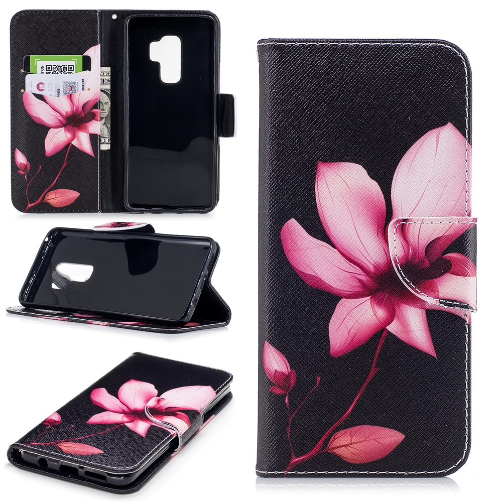Suporte De Cartão Estofamento De Couro Com Padrão De Samsung Galaxy S9 Plus - Flor Fresca-1