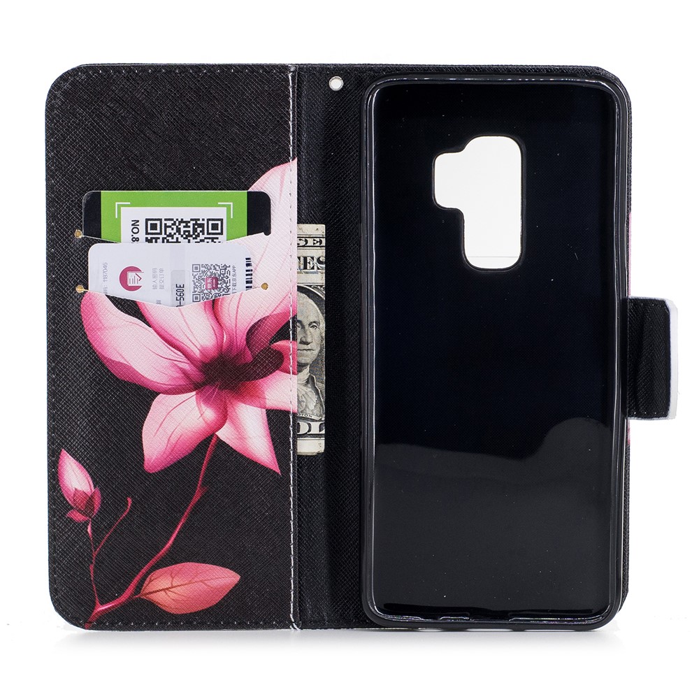 Suporte De Cartão Estofamento De Couro Com Padrão De Samsung Galaxy S9 Plus - Flor Fresca-8