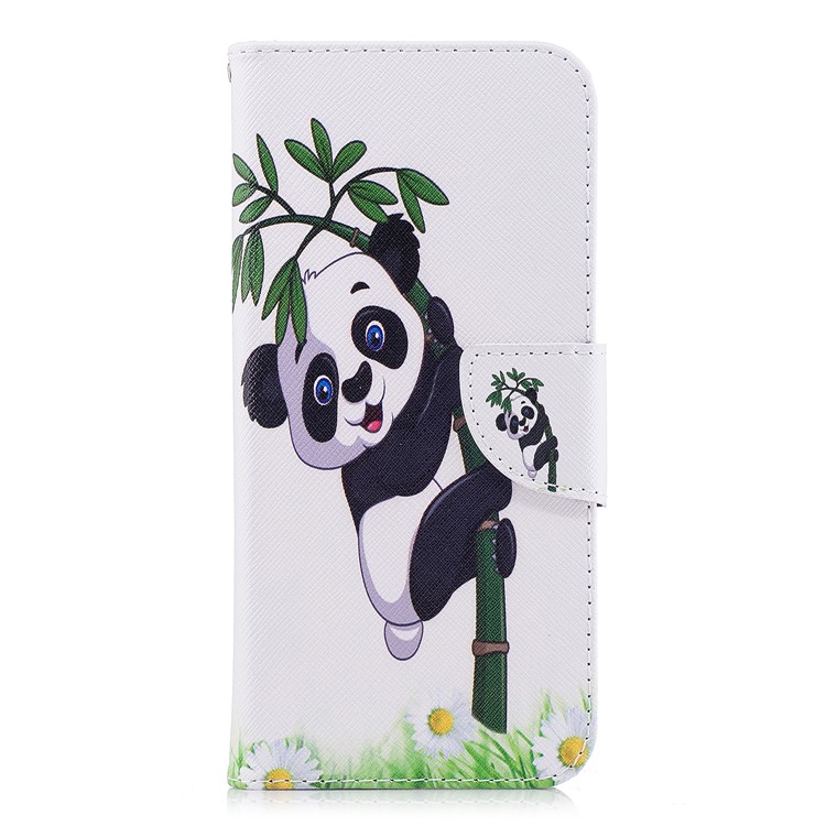 Patterned PU Leather Wallet Stand Phone Case for Samsung Galaxy S9 Plus - Panda Climbing on Bamboo-2