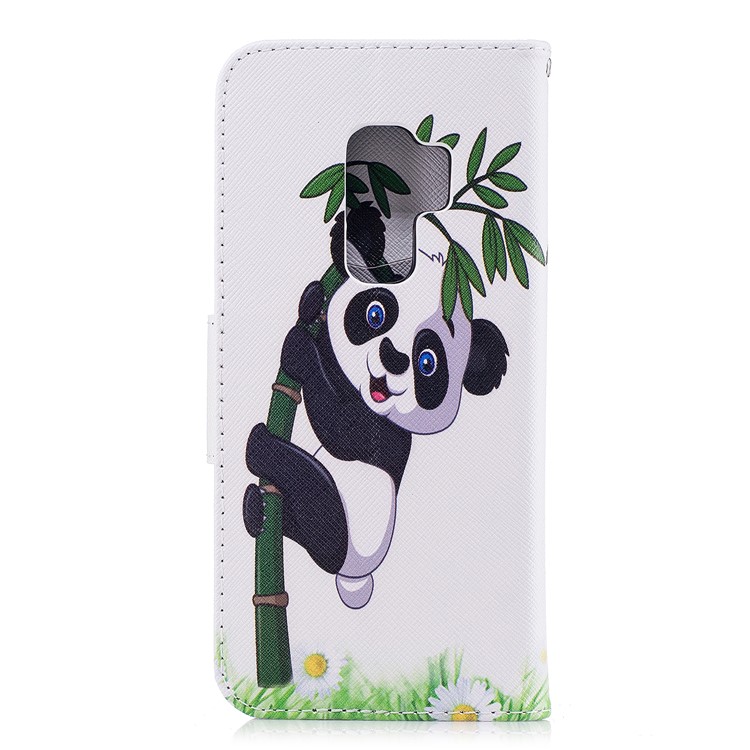 Patterned PU Leather Wallet Stand Phone Case for Samsung Galaxy S9 Plus - Panda Climbing on Bamboo-3