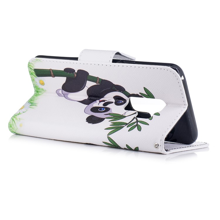Patterned PU Leather Wallet Stand Phone Case for Samsung Galaxy S9 Plus - Panda Climbing on Bamboo-4