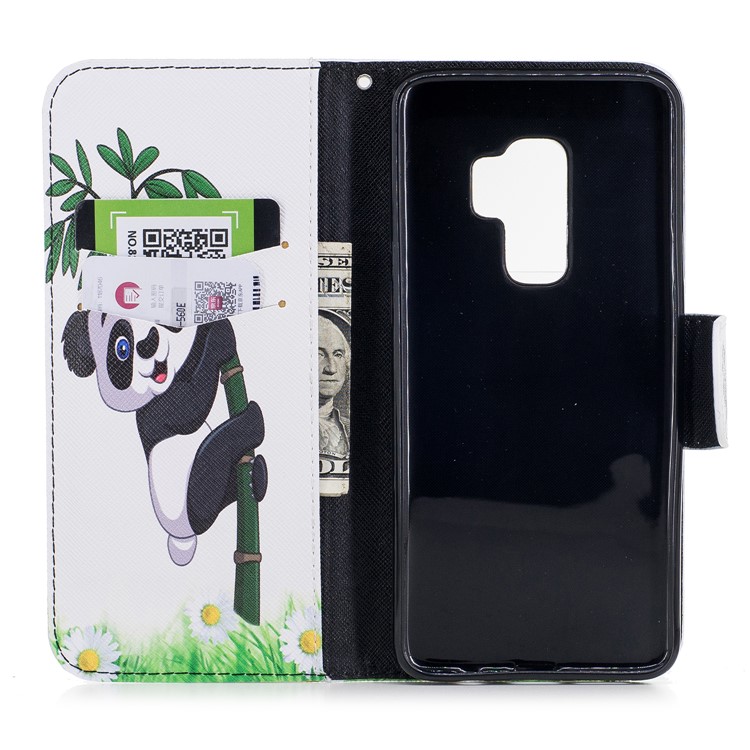 Patterned PU Leather Wallet Stand Phone Case for Samsung Galaxy S9 Plus - Panda Climbing on Bamboo-8
