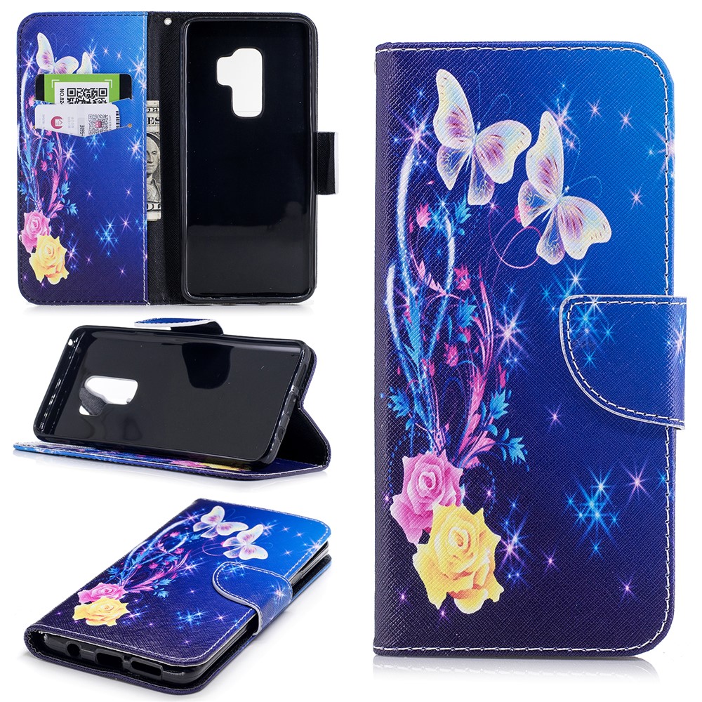 Pattern Printing Wallet Stand Leather Mobile Cover for Samsung Galaxy S9 Plus - Pretty Butterfly and Star-1