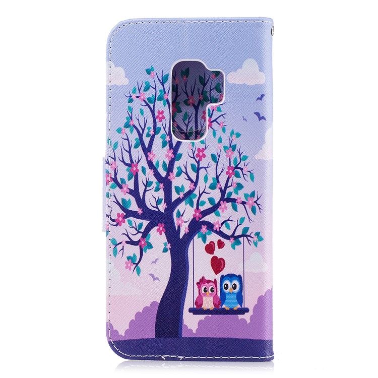 Patterned Leather Wallet Stand Cover Case for Samsung Galaxy S9 Plus G965 - Owl Lover and Flowered Tree-3