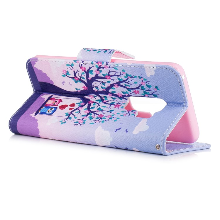 Patterned Leather Wallet Stand Cover Case for Samsung Galaxy S9 Plus G965 - Owl Lover and Flowered Tree-4