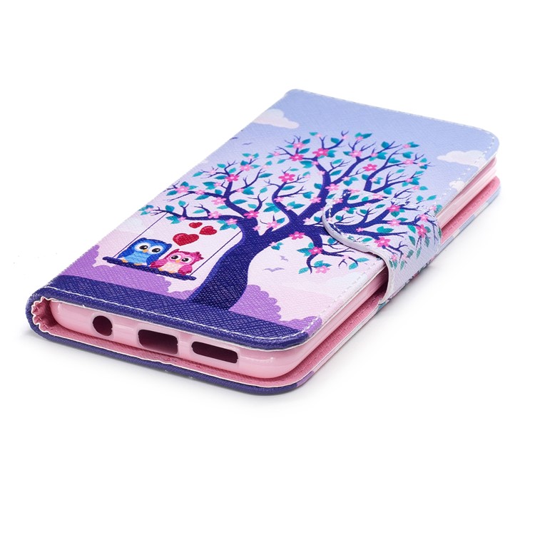 Patterned Leather Wallet Stand Cover Case for Samsung Galaxy S9 Plus G965 - Owl Lover and Flowered Tree-6