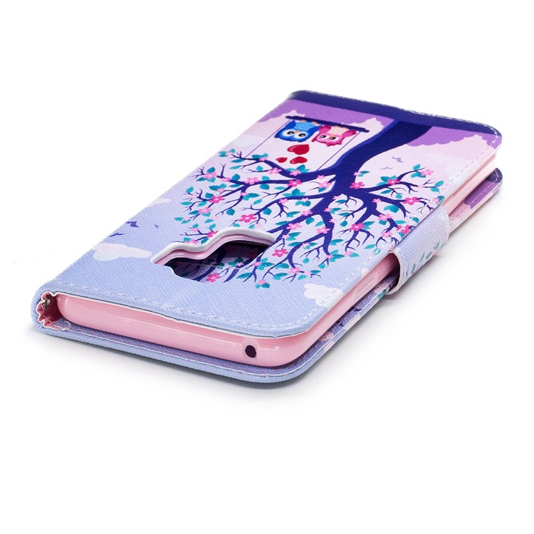 Patterned Leather Wallet Stand Cover Case for Samsung Galaxy S9 Plus G965 - Owl Lover and Flowered Tree-7