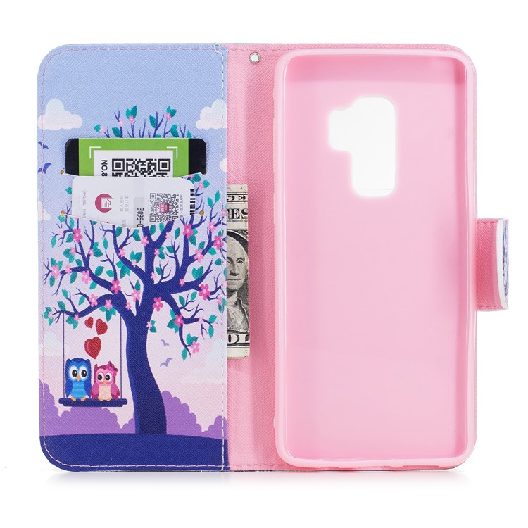 Patterned Leather Wallet Stand Cover Case for Samsung Galaxy S9 Plus G965 - Owl Lover and Flowered Tree-8