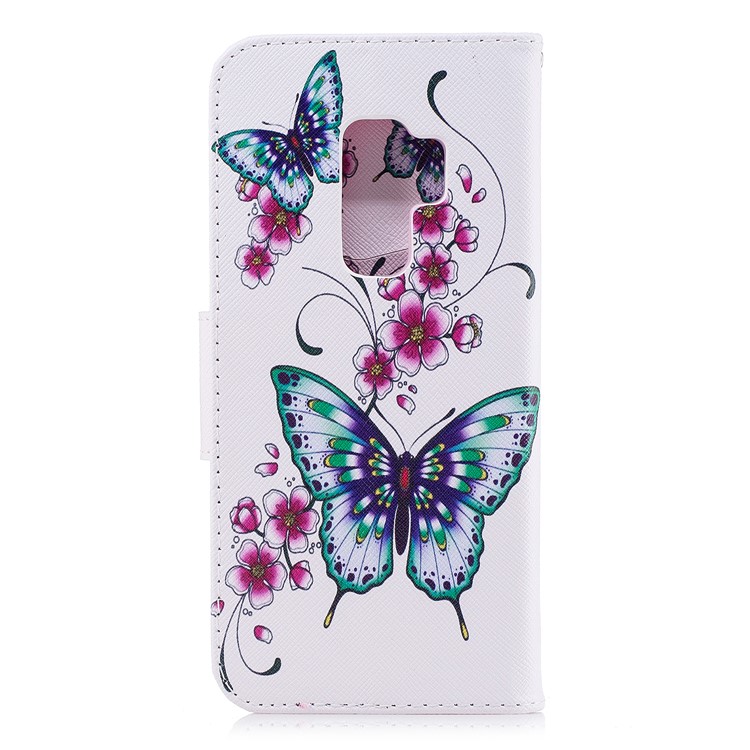 Pattern Printing Leather Wallet Stand Shell for Samsung Galaxy S9 Plus G965 - Flower and Butterfly-3