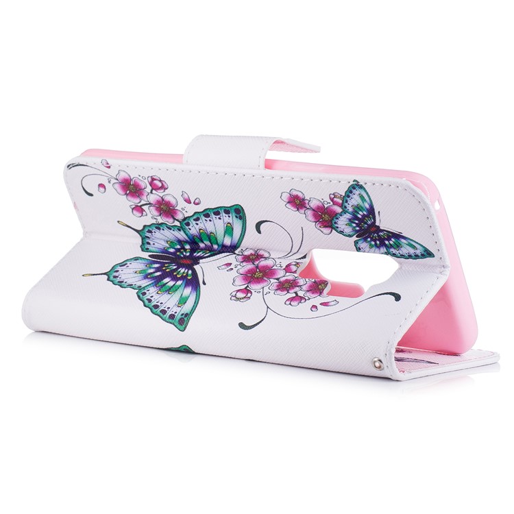 Pattern Printing Leather Wallet Stand Shell for Samsung Galaxy S9 Plus G965 - Flower and Butterfly-4