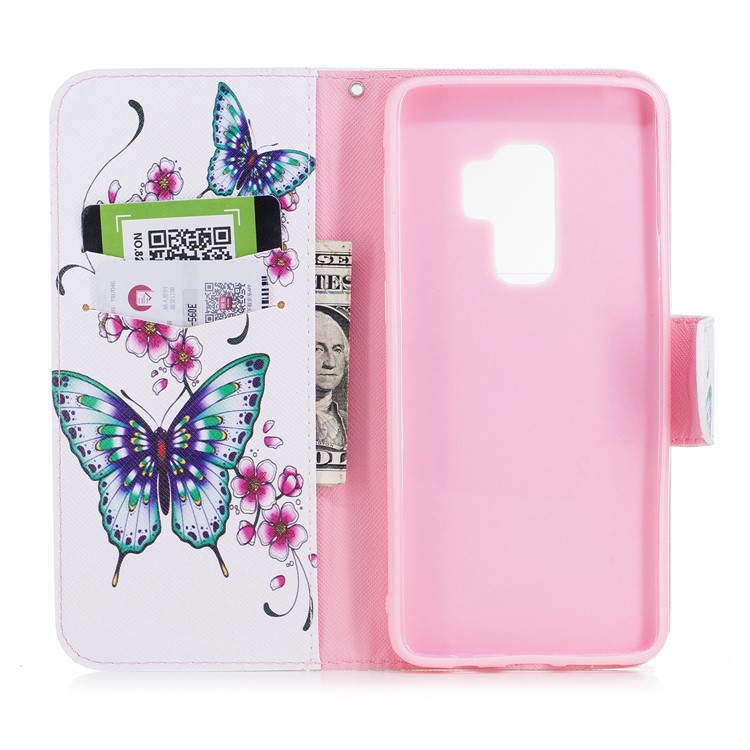 Pattern Printing Leather Wallet Stand Shell for Samsung Galaxy S9 Plus G965 - Flower and Butterfly-8