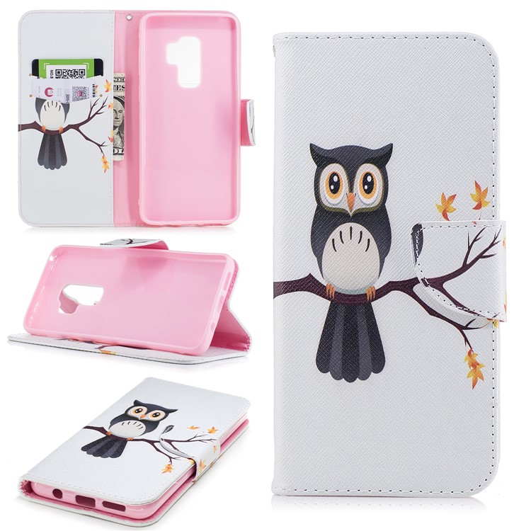 

Pattern Printing Leather Wallet Stand Cover for Samsung Galaxy S9 Plus G965 - Owl on the Branch