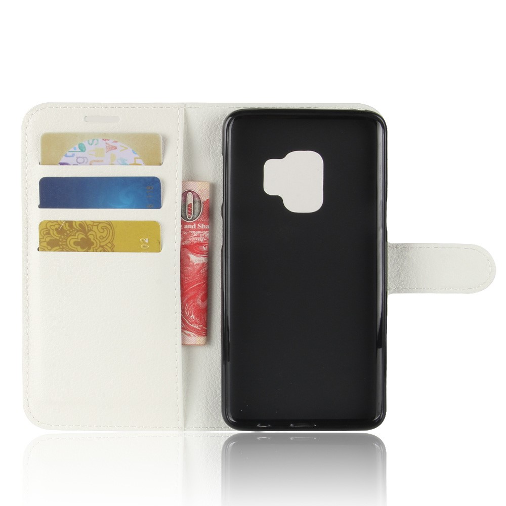 Litchi Skin PU Leather Wallet Stand Phone Case for Samsung Galaxy S9 G960 - White-3