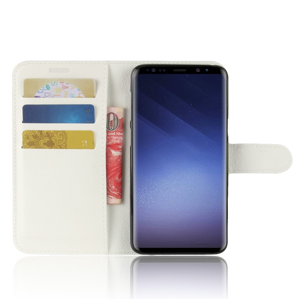 Litchi Skin PU Leather Wallet Stand Phone Case for Samsung Galaxy S9 G960 - White-4
