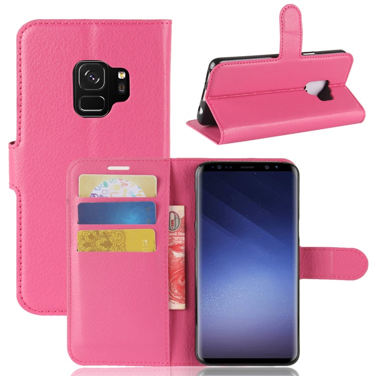 Litchi Skin PU Leather Wallet Stand Phone Casing for Samsung Galaxy S9 G960 - Rose-1