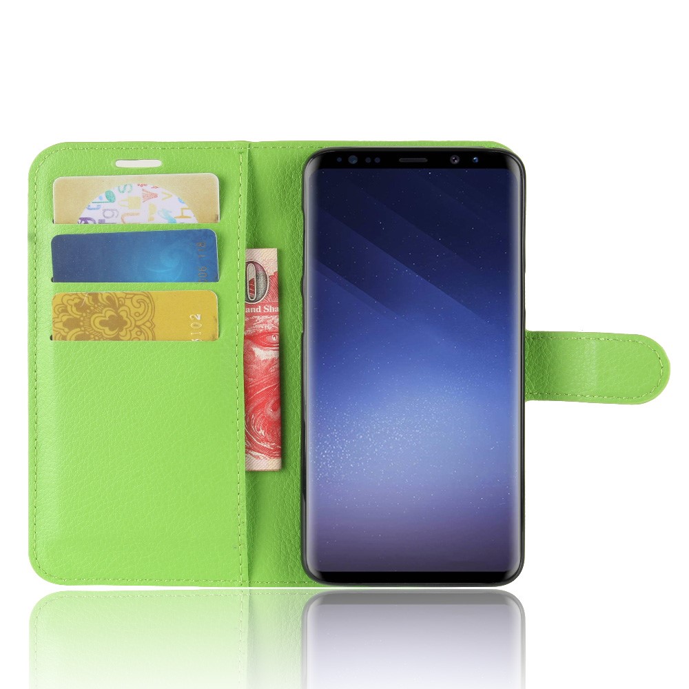 Litchi Skin PU Leather Wallet Stand Cell Phone Shell for Samsung Galaxy S9 G960 - Green-4