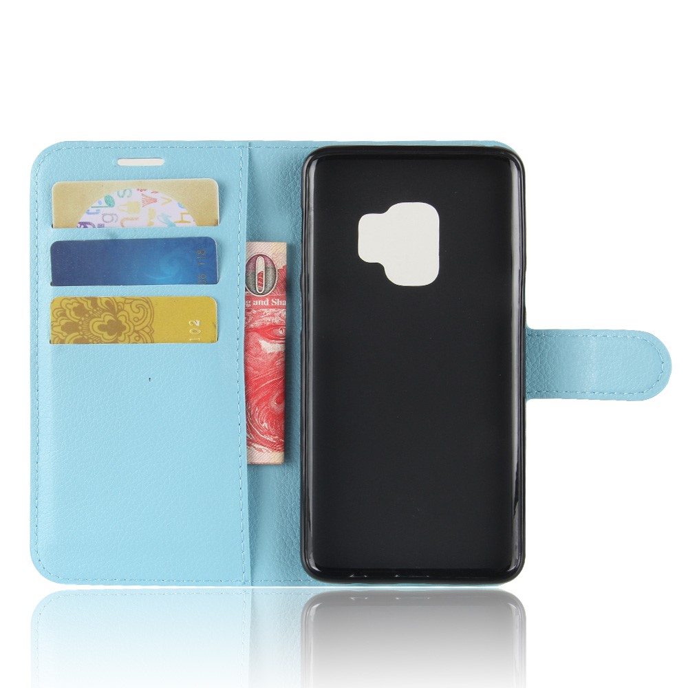 Litchi Skin PU Leather Wallet Stand Mobile Phone Cover for Samsung Galaxy S9 G960 - Blue-3