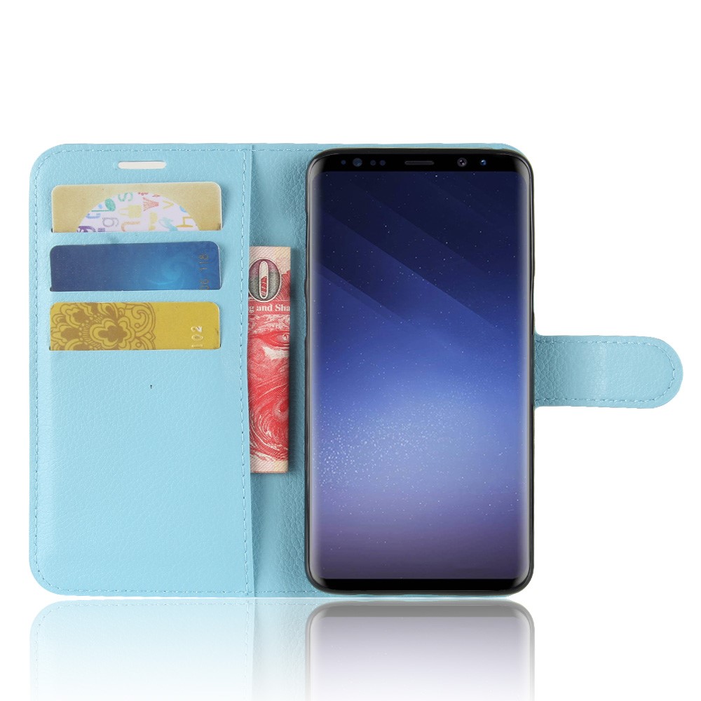 Litchi Skin PU Leather Wallet Stand Mobile Phone Cover for Samsung Galaxy S9 G960 - Blue-4