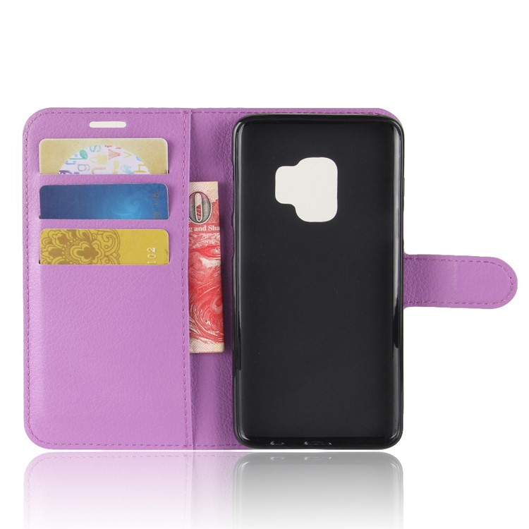 Litchi Skin PU Leather Wallet Stand Cell Phone Cover for Samsung Galaxy S9 G960 - Purple-3