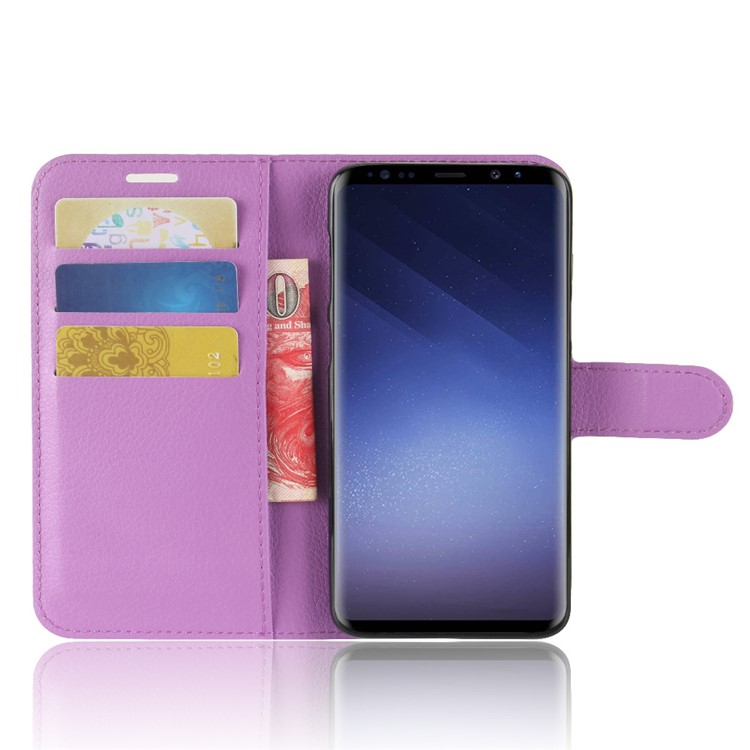 Litchi Skin PU Leather Wallet Stand Cell Phone Cover for Samsung Galaxy S9 G960 - Purple-4