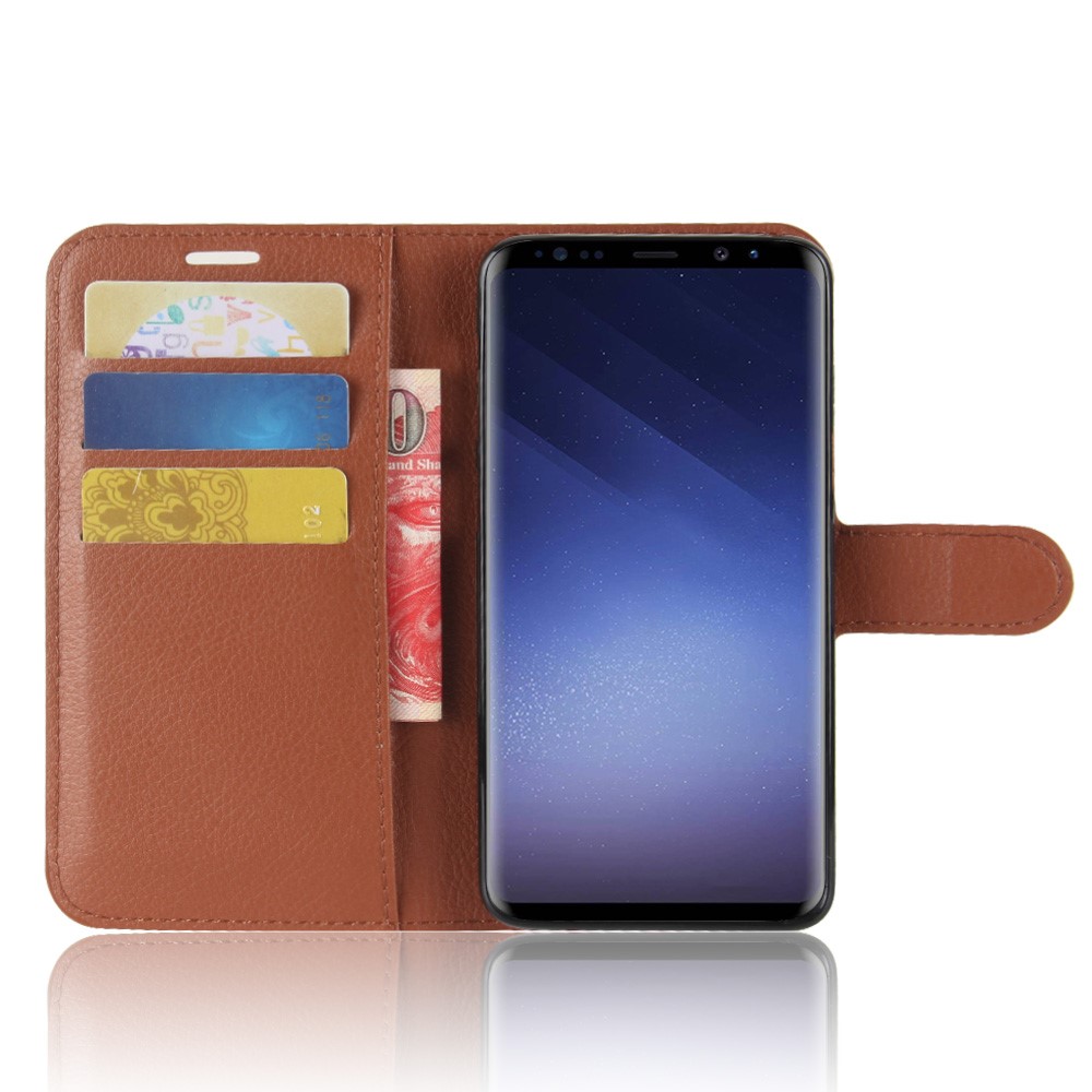 Litchi Skin PU Leather Wallet Stand Back Shell for Samsung Galaxy S9 - Brown-4