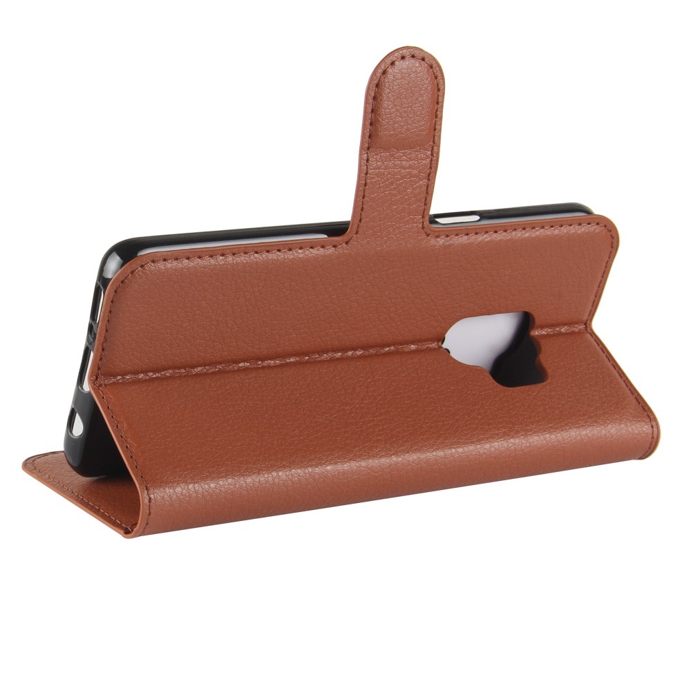 Litchi Skin PU Leather Wallet Stand Back Shell for Samsung Galaxy S9 - Brown-5
