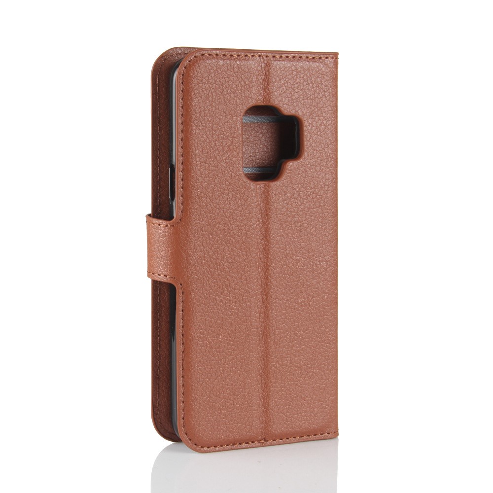 Litchi Skin PU Leather Wallet Stand Back Shell for Samsung Galaxy S9 - Brown-6