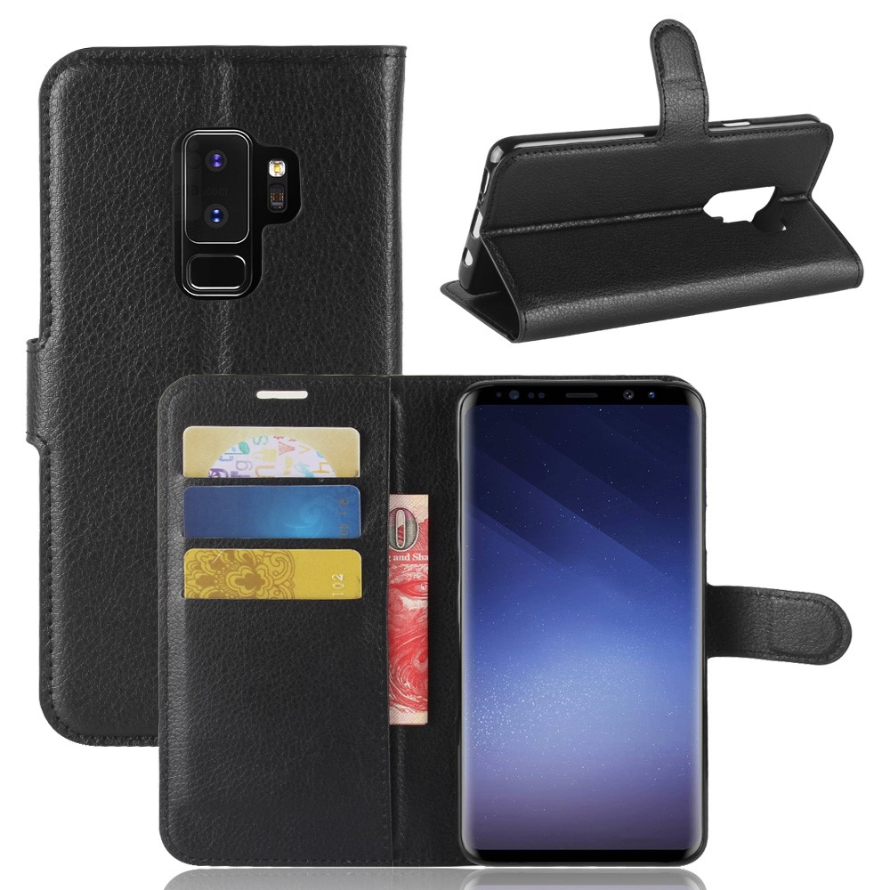 Litchi Skin Leather Wallet Case for Samsung Galaxy S9+ - Black-1