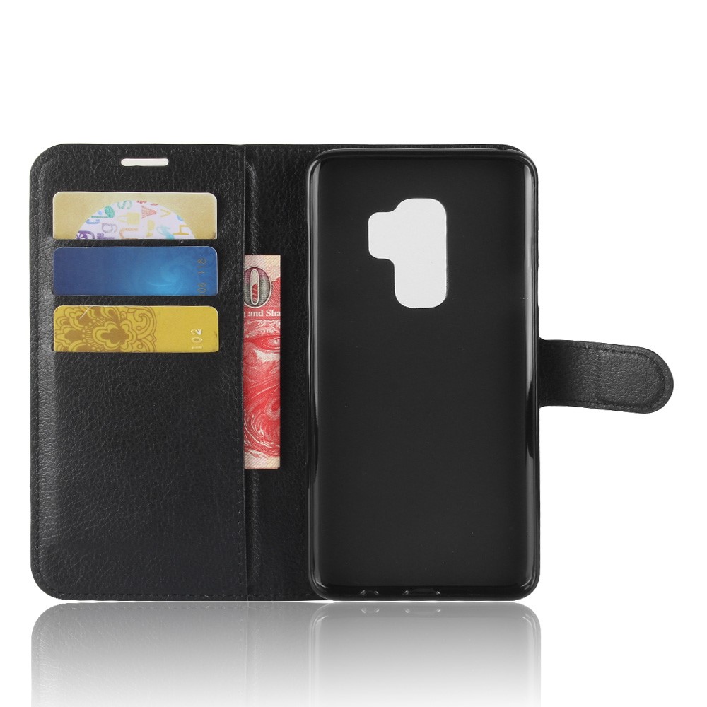 Litchi Skin Magnetic Leather Stand Cover for Samsung Galaxy S9+ G965 Wallet Design Phone Case - Black-3