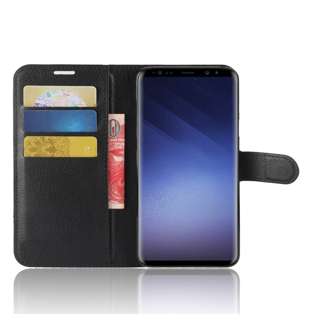 Litchi Skin Magnetic Leather Stand Cover for Samsung Galaxy S9+ G965 Wallet Design Phone Case - Black-4