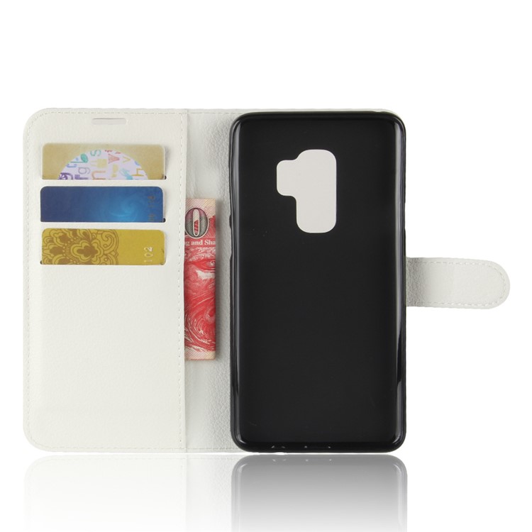 Couverture de Support en Cuir Magnétique Litchi Skin Pour Samsung Galaxy s9 + G965 Portefeuille Conception de Téléphone Étui - Blanche-3