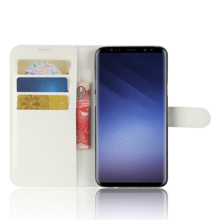 Couverture de Support en Cuir Magnétique Litchi Skin Pour Samsung Galaxy s9 + G965 Portefeuille Conception de Téléphone Étui - Blanche-4