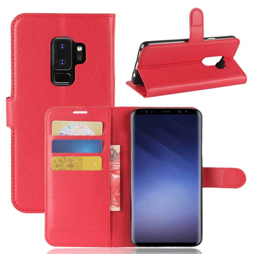 Litchi Skin PU Leather Wallet Case for Samsung Galaxy S9+ G965 - Red-1