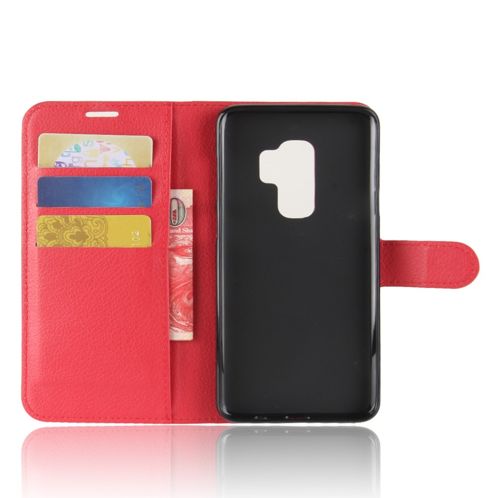 Litchi Skin PU Leather Wallet Case for Samsung Galaxy S9+ G965 - Red-3