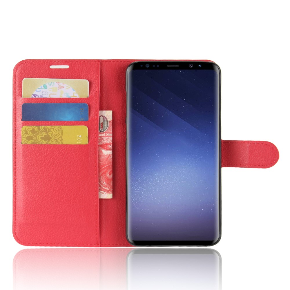 Litchi Skin PU Leather Wallet Case for Samsung Galaxy S9+ G965 - Red-4